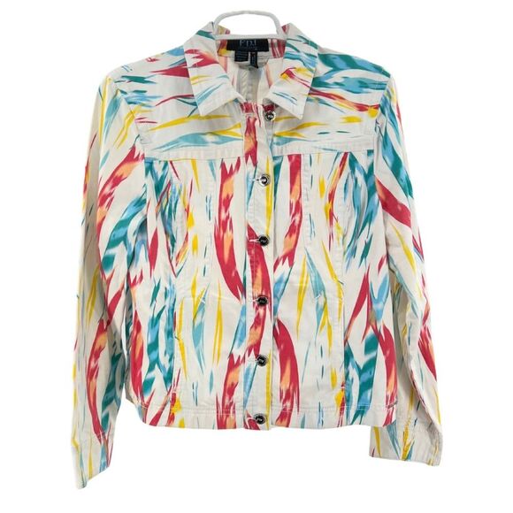 FDJ French Dress Jeans denim jacket white button up lightweight Canadian design - Picture 1 of 5